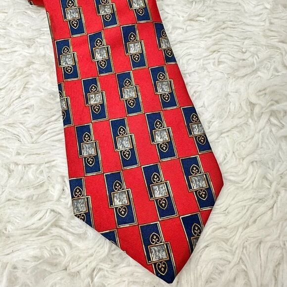 CHRISTIAN DIOR Men’s Red Blue Baroque Print‎ 100% Silk Neck tie Vintage - Picture 1 of 6
